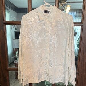 Southern Lady Vintage Floral Jacquard Button Down Blouse Ivory Size 6 NWT USA